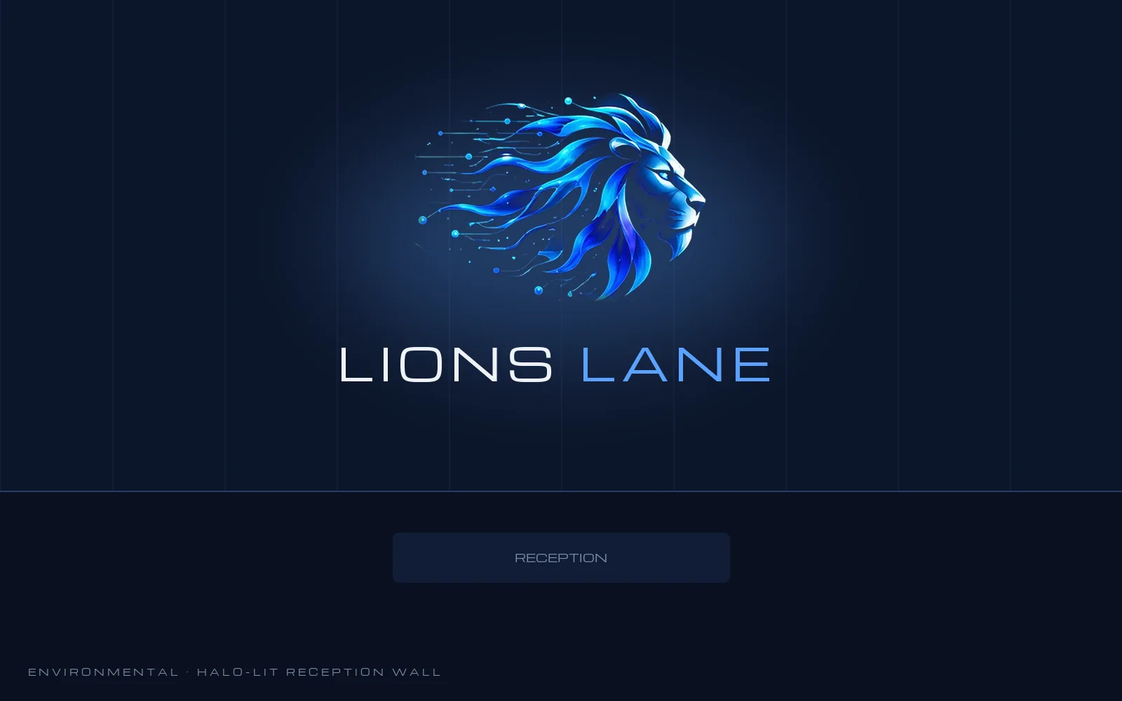 Halo-lit Lions Lane reception wall