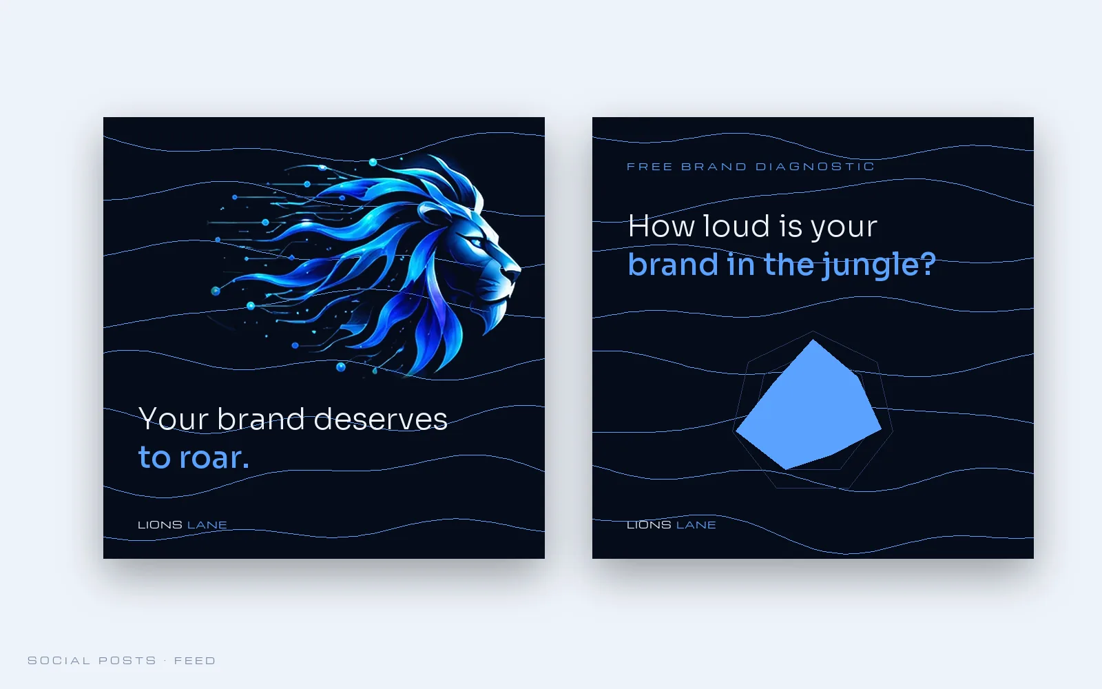 Lions Lane social posts: Your brand deserves to roar, and the brand diagnostic