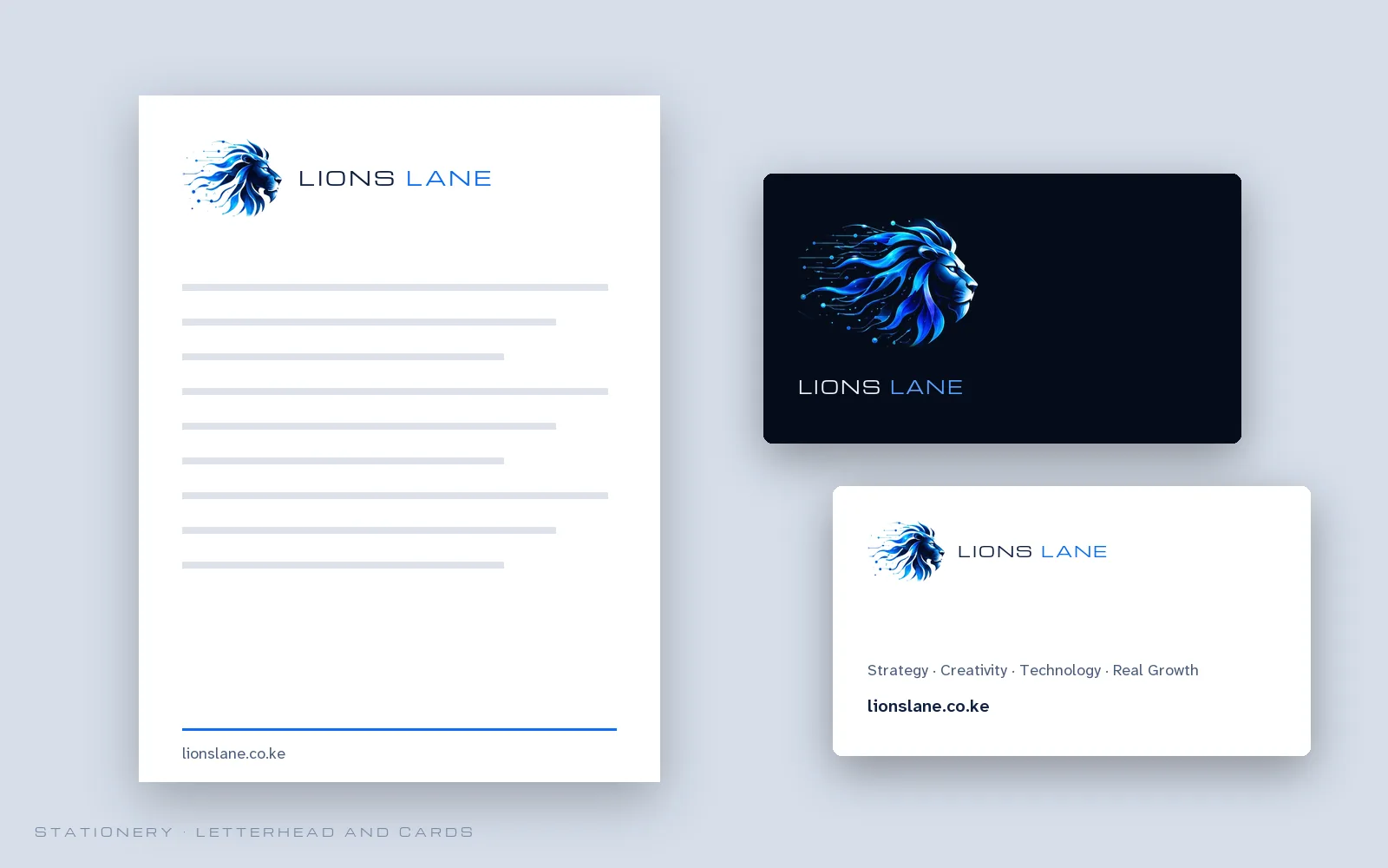 Lions Lane letterhead and business cards