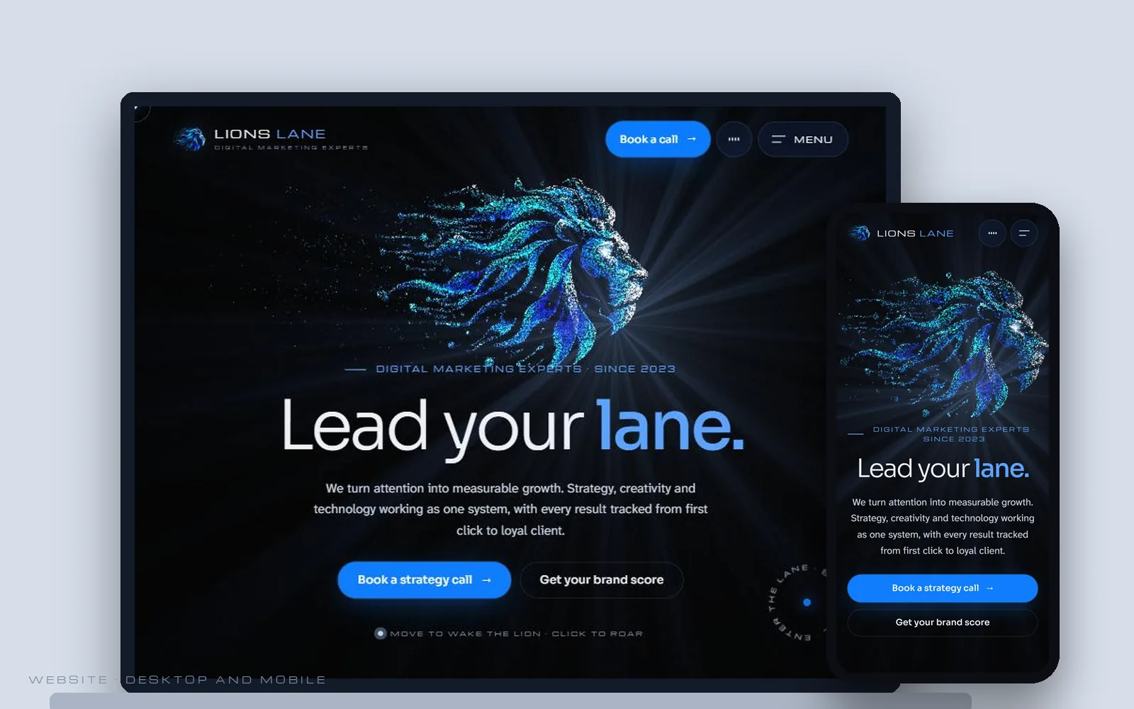 This Lions Lane website on desktop and mobile